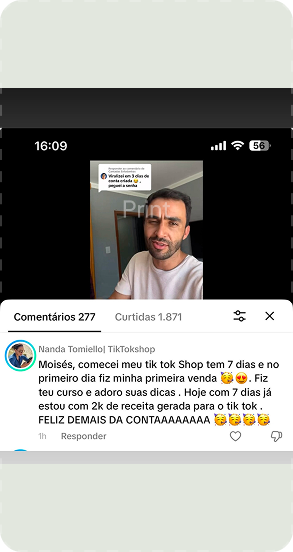 Print de depoimento de aluno 10 da Ciência do TikTok Shop