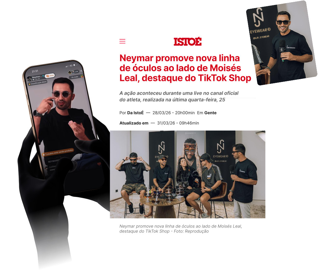 Neymar promove nova linha de óculos ao lado de Moisés Leal