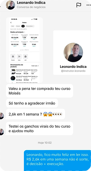 Print de depoimento de aluno 9 da Ciência do TikTok Shop